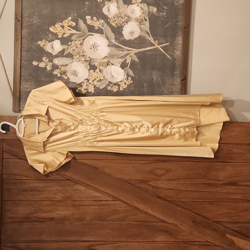 Gold hi-low button down dress